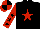 Black body, red star, red arms, black stars, red cap, black quartered