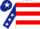 White body, red hooped, dark blue arms, white stars, dark blue cap, white star