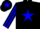 Black body, blue star, yellow arms, blue striped, black cap, blue star