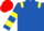 Royal Blue, Yellow epaulets, hooped sleeves, Red cap