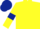 Yellow body, yellow arms, dark blue armlets, dark blue cap