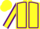 Yellow body, purple seams, yellow arms, purple seams, yellow cap