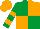 Emerald green & orange quartered, hooped sleeves, qtd cap