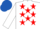White, red stars, white slvs, royal blue cap