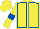 Yellow, royal blue seams, royal blue armlet, yellow cap