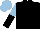 Black, light blue and black halved sleeves, light blue cap