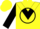 Yellow, black 'hh' in black circle, black chevron on sleeves, yellow cap