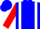 Blue, white horseshoe and braces, white bars on red sleeves