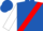 Royal blue, red sash, white sleeves, royal blue cap
