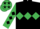 Black, emerald green triple diamond, emerald green sleeves, black diamonds, emerald green cap, black stars