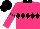 Hot pink, black diamond hoop and collar, black diamond hoop on sleeves, black cap