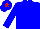 Blue body, blue arms, blue cap, red star