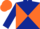Dark blue body, orange diabolo, dark blue arms, orange cap
