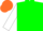Green body, white arms, orange cap