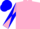 Pink and blue triangular thirds, pink and blue diagonal quartered sleeves, blue cap
