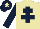 Beige, dark blue cross of lorraine and sleeves, dark blue cap, beige star