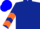 Dark blue, orange chevrons on sleeves, blue cap