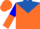 Neon orange, royal blue yoke and 'mss', blue and orange halved sleeves, orange cap