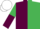 Maroon & emerald green halved, sleeves reversed, white cap