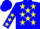 Blue body, yellow stars, blue arms, yellow stars, blue cap