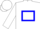 White body, blue hollow box, white arms, blue hooped, white cap, blue hooped