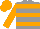 Grey body, orange hooped, orange arms, orange cap