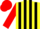 Yellow body, black striped, red arms, red cap