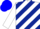 White, light and dark blue diagonal stripes, white and blue cap