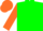 Green, orange and green 'v', green stripe on orange sleeves, green and orange cap