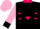 Black, hot pink collar and diamond belt, black chevrons and cuffs on pink sleeves, pink cap