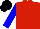 RED, blue sleeves, black cap