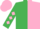 Emerald Green and Pink (halved), diamonds on sleeves, Pink cap