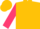 Gold, cerise 'b', gold stars and quarter moons on cerise sleeves, gold cap