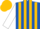 Royal blue, gold stripes, white sleeves, gold cap
