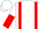 White, red braces and 'ks', white and red halved sleeves, red and white cap