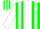 Green with white panel, white stripes on sleeves