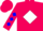 Hot pink, hot pink 'rs' on white diamond, blue diamonds on sleeves, hot pink cap
