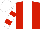 Red, white panel, white & red hooped sleeves, white cap
