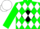 Green, black diamond frame, green pine tree, white diamonds on green sleeves, white cap