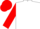 White, red emblem in red horseshoe, white hoops on red sleeves, red cap