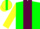 Green, yellow framed maroon triangular v panel, yellow sleeves