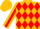 Gold, red diamonds, red stripe on sleeves, gold cap