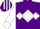 Purple, white diamond frame and 'p', white diamond hoop and cuffs on sleeves, purple cap, white stripes