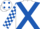 White, Royal Blue cross belts, check sleeves, White cap, Royal Blue spots
