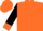 Orange, black 'ejk' on back, orange cuffs on black sleeves