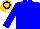 Blue & gold qtd, blue slvs, gold cap, blue hoop
