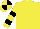 Yellow, black hooped sleeves, quartered cap