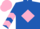 Royal blue, pink diamond frame, pink chevrons on sleeves, pink cap