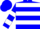 Blue, blue logo on white oval, white hoops, white bars on sleeves, blue cap
