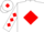 White body, red diamond, white arms, red diamonds, white cap, red diamond